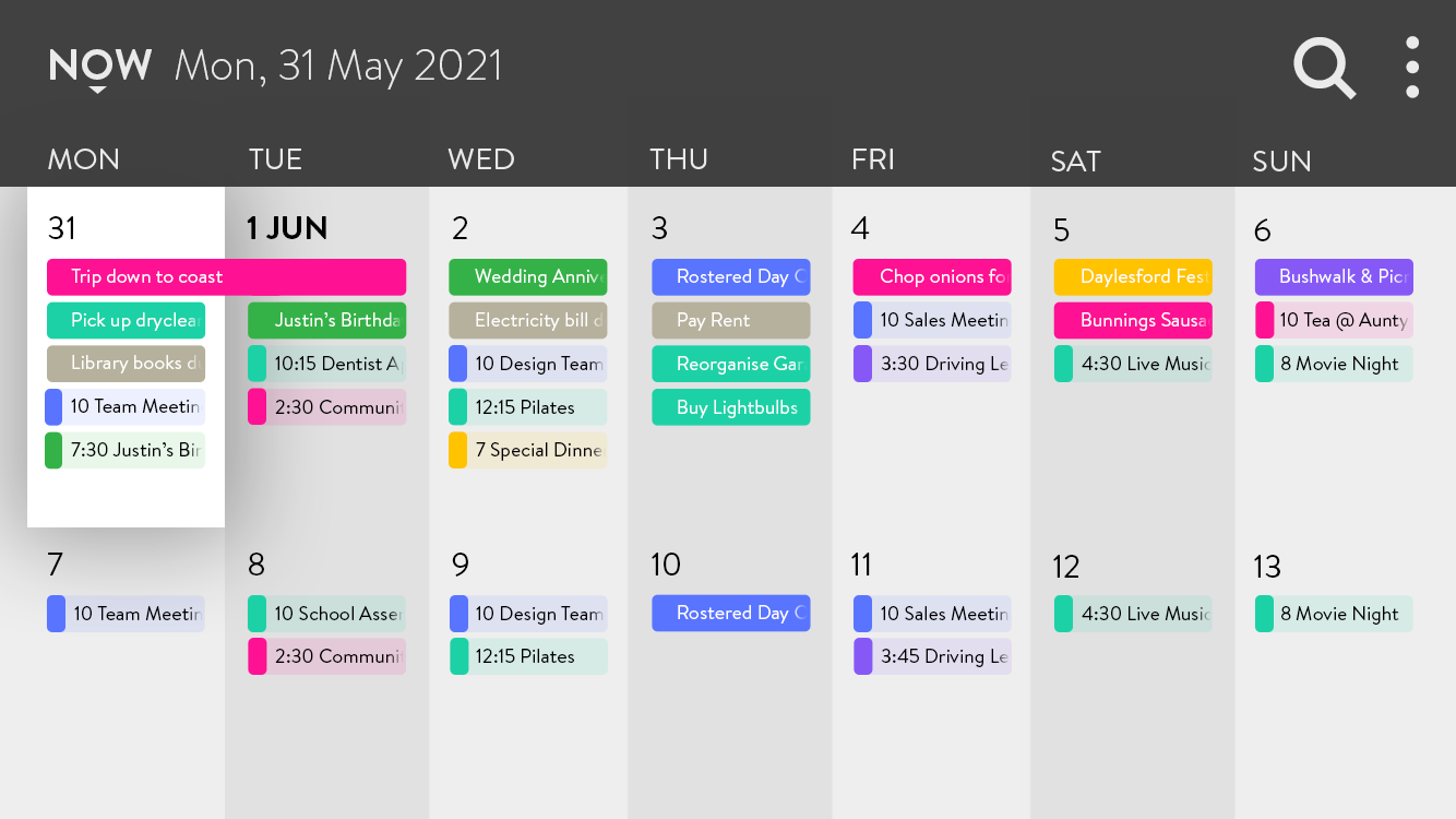 Daze Calendar: wide view, landscape